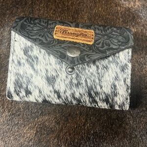 Wrangler Black and White Hair-on Leather Card Holder